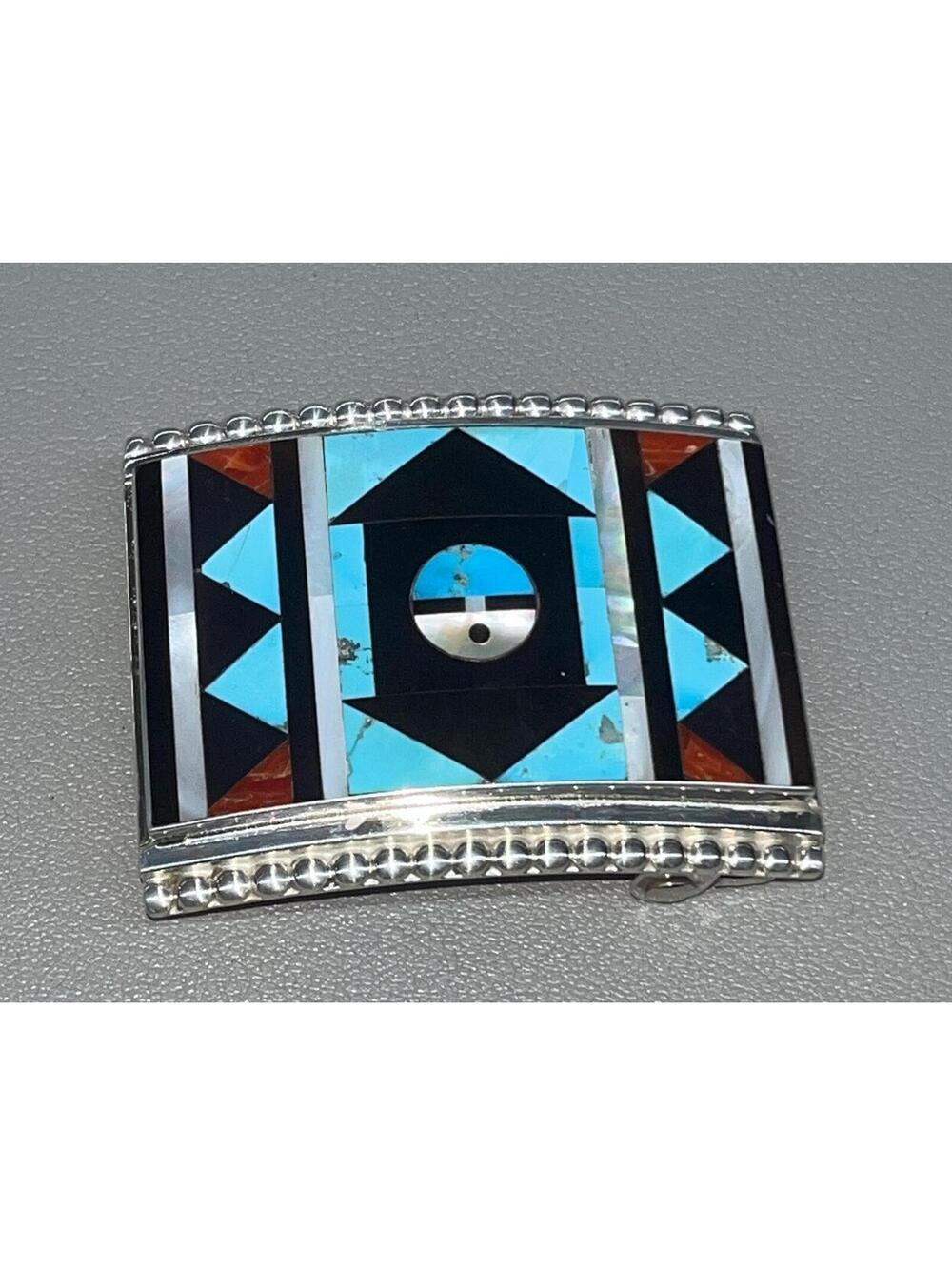 Zuni sterling silver inlay sunface design belt buckle luxury buckle